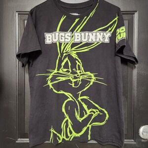 Looney Tunes Bugs Bunny Neon Green Short Sleeve Black Tee Size Large T-Shirt